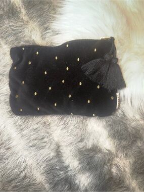 Sézane Black Velvet Tassel Pouch with Gold Studs